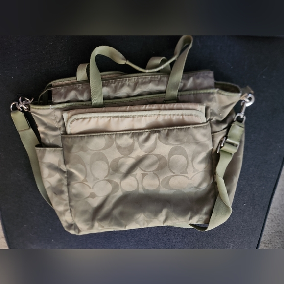 Coach Green Signature Nylon Baby Diaper Bag Large Tote Travel Multifunction - Picture 3 of 5
